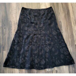 J Jill Black Brown Floral Wool Blend Whimsigoth A-line Midi Skirt Sz 14p